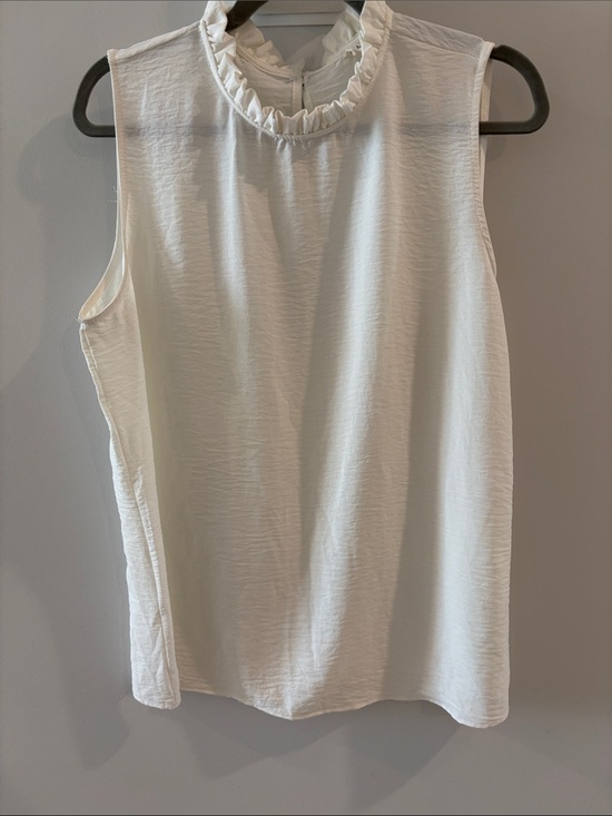 Les Amis Tops - Sleeveless Ruffle-Neck Tank Top in White